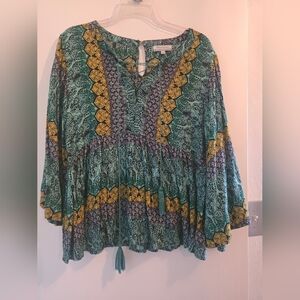 Bohemian Green and Yellow Women's Top